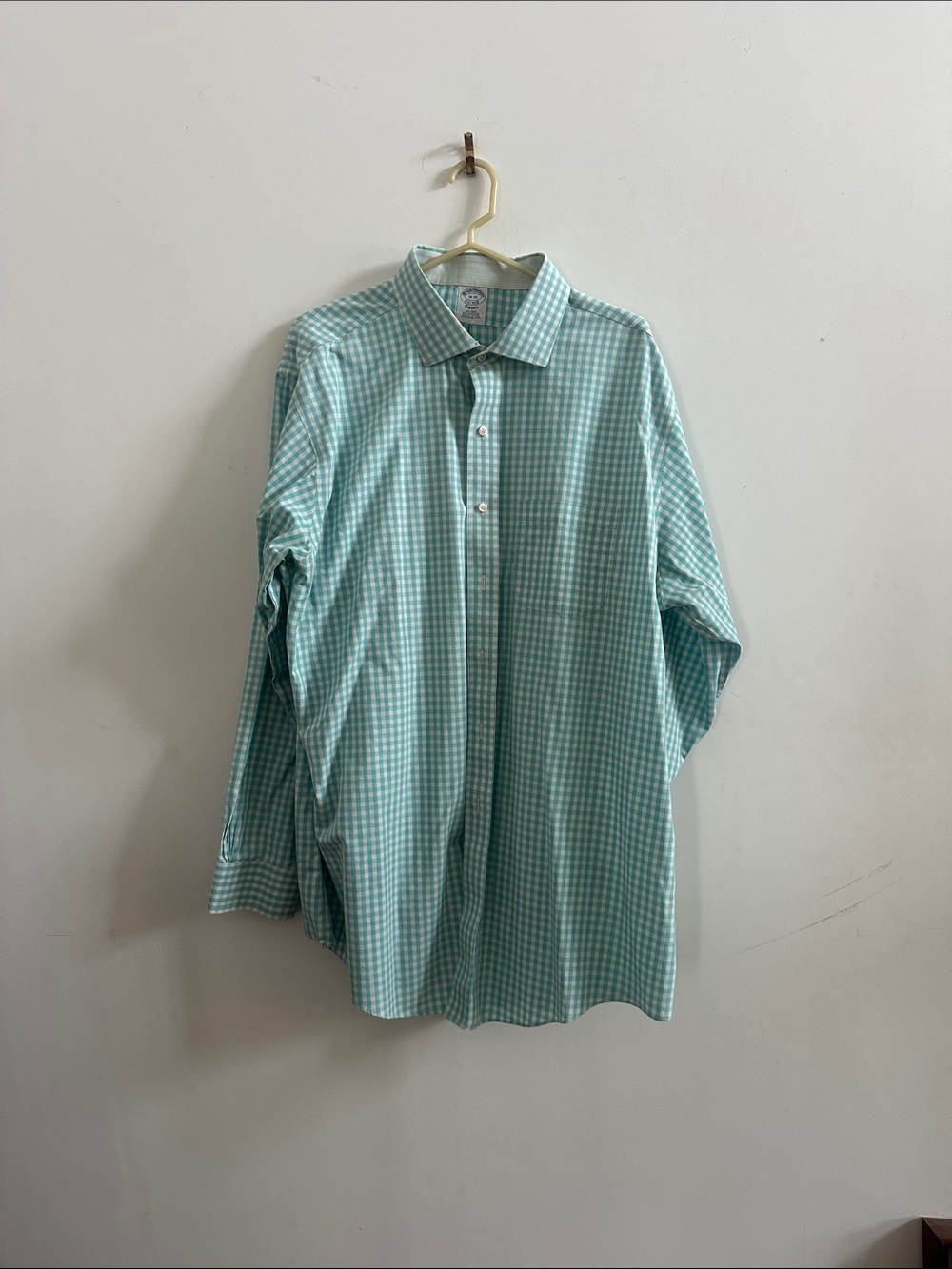 Brooks Brothers Light Mint Green and White Gingham Dress Shirt